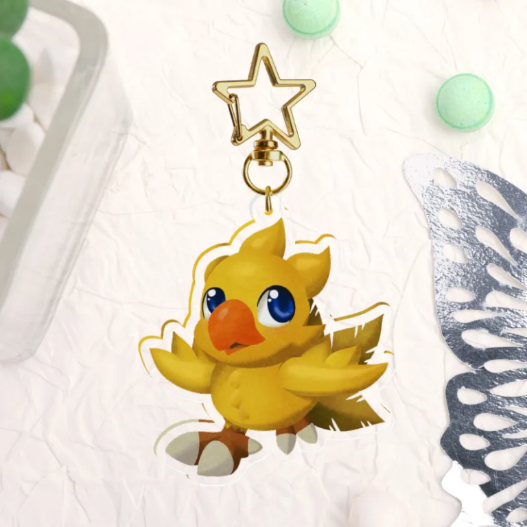 Acrylic keychain of Alpha the chibi chocobo
