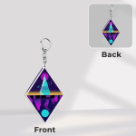 Vaporwave-inspired, diamond-shaped acrylic keychain of Hydaelyn and Amaurot