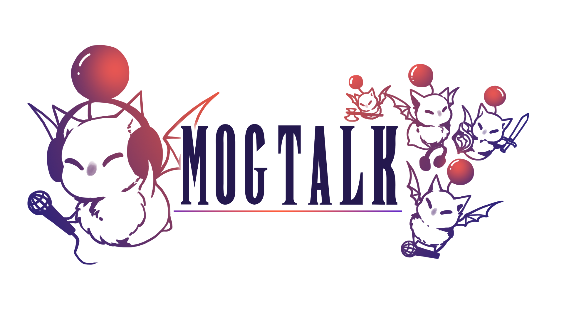 A banner for “Mog Talk” featuring an array of podcast-themed moogles!